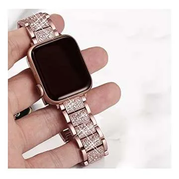 Secbolt Bling Bands Compatible with Apple Watch Band 38mm 40mm 41mm 42mm Women iWatch Series 10/9/SE/8/7/6/5/4/3/2/1, Dressy Jewelry Metal Bracelet Adjustable Wristband, Rose Gold