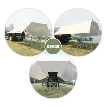 REDCAMP Waterproof Car Awning Sun Shelter, Portable Auto Canopy Camper Trailer Sun Shade for Camping, SUV, Outdoor, Beach Beige