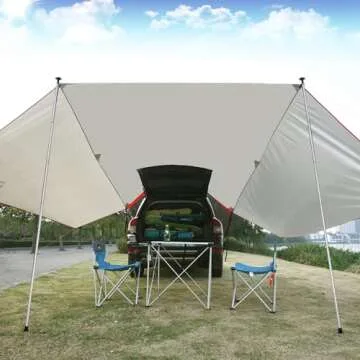 REDCAMP Waterproof Car Awning Sun Shelter, Portable Auto Canopy Camper Trailer Sun Shade for Camping, SUV, Outdoor, Beach Beige