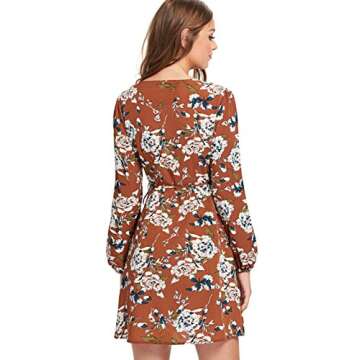 Milumia Women's Vintage Floral Print Boho Split Wrap Slim Dress Large Multicolor-5