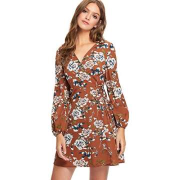 Milumia Women's Vintage Floral Print Boho Split Wrap Slim Dress Large Multicolor-5