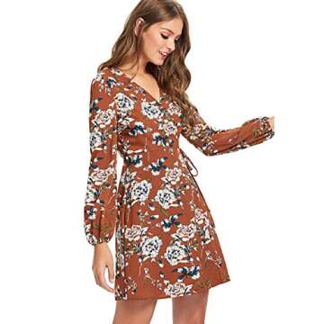 Milumia Women's Vintage Floral Print Boho Split Wrap Slim Dress Large Multicolor-5