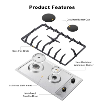 Eascookchef 2 Burner Stainless Steel Gas Cooktop