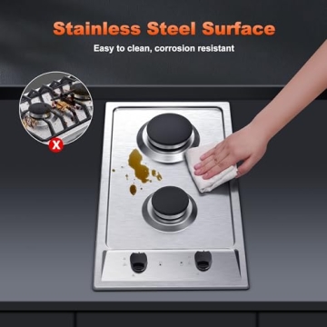 Eascookchef 2 Burner Stainless Steel Gas Cooktop