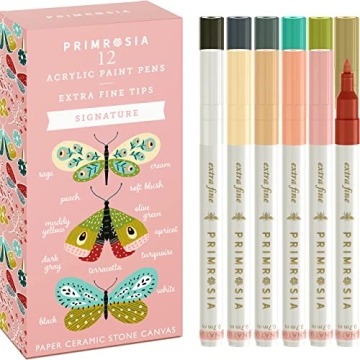 Primrosia 12 Signature Acrylic Paint Pens – Extra Fine Tip Markers Set. Art Supplies for Paper, Cr...