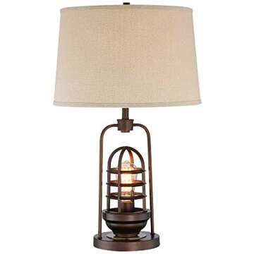 Franklin Iron Works Hobie Industrial Table Lamp with Nightlight Antique LED Edison Bulb 27.5" Tall R...