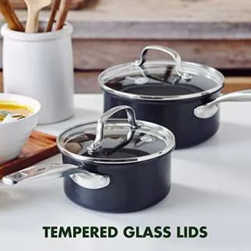 GreenPan Chatham Prime Midnight Hard Anodized Healthy Ceramic Nonstick, 15 Piece Cookware Pots and Pans Set, Saute, Saucepan, Steamer, Stockpot, Lids, PFAS-Free, Dishwasher & Oven Safe, Black