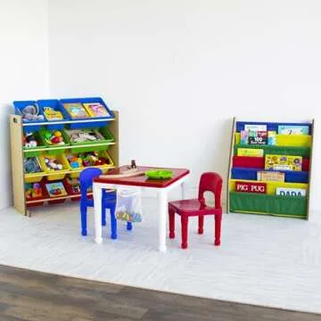 Humble Crew, Natural/Primary Kids' Toy Storage Organizer with 12 Plastic Bins, 34*35*15.5inch