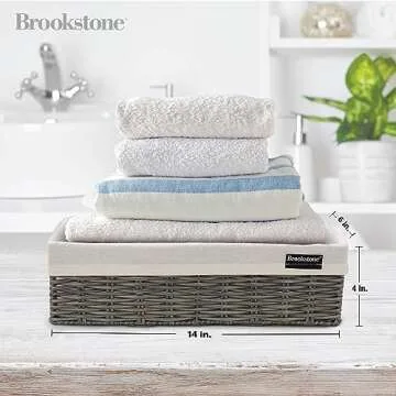 BROOKSTONE [2 PACK SET] Wicker Storage Basket, Boho Organization and Storage Container, Decorative Shelf Bin, Over the Toilet Paper Reserve, Suitable for Any Home Décor Style