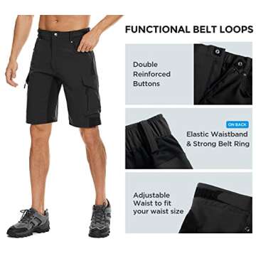 XKTTAC Men's Outdoor Quick Dry Lightweight Stretch Cargo Shorts for Hiking, Tactical, Casual, Fishing, Golf, Camping, Travel with 6 Pockets (Black, Large)