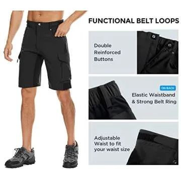 XKTTAC Men's Outdoor Quick Dry Lightweight Stretch Cargo Shorts for Hiking, Tactical, Casual, Fishing, Golf, Camping, Travel with 6 Pockets (Black, Large)