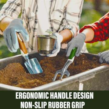 Aimerla Gardening Tools Set of 9 Heavy Duty Garden Tools with Non-Slip Rubber Grip with Large Garden...