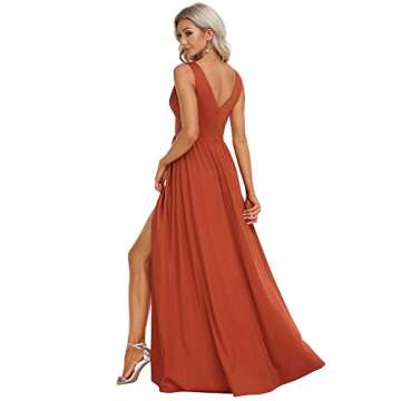 Ever-Pretty Women's Bridesmaid Dresses Deep V-Neck Sleeveless Side Slit Floor Length Wedding Guest Dress Burnt Orange US8