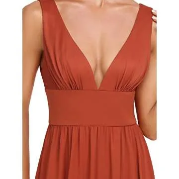 Ever-Pretty Women's Bridesmaid Dresses Deep V-Neck Sleeveless Side Slit Floor Length Wedding Guest Dress Burnt Orange US8