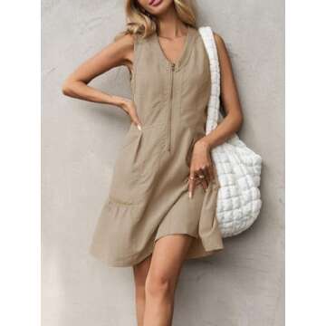 Fisoew Women's Casual Mini Dress with Pockets