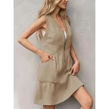 Fisoew Women's Casual Mini Dress with Pockets