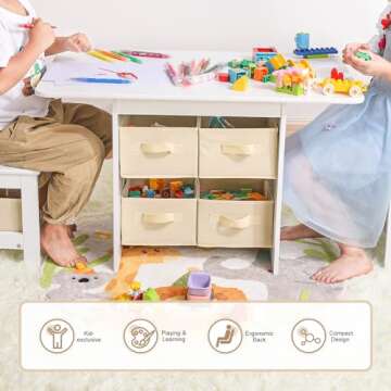 Vilaxing Kids Table and Chair Set (2 Chairs Included), Wooden Toddler Table and Chairs Set with 6 St...