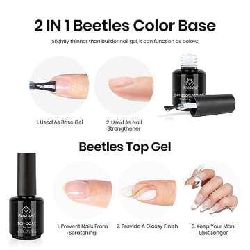 Beetles Gel Polish 2 in 1 Rubber Base Builder Gel Set, 2Pcs 15ml Gel Top Coat and Builder Nail Gel Set Soak Off UV LED for Nail Art Long Lasting DIY Home and Salon Manicure Use Gifts for Women