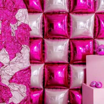 Orgnafey Dark Magenta Hot Pink Mylar Double Sided Flat Square Foil Balloons Wall Tunnel Balloon Arch...