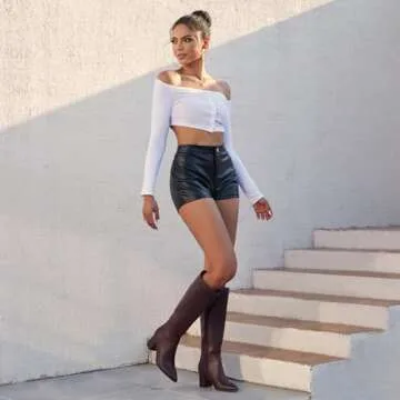 Easyfox Burgundy Knee High Boots for Women Tall Knee High Boots Women Chunky Heel Leather Boots for Women Pointed Toe Fall Long Boots Size 7