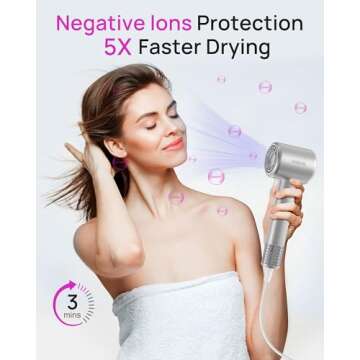 Hair Dryer, High-Speed Ionic Low Noise Blow Dryer with Brushless Motor for Fast Drying, Thermo-Contr...