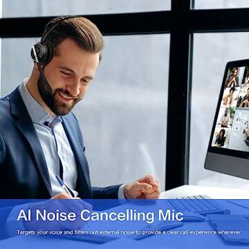 Bluetooth Headset, Wireless Headset with Microphone for PC, V5.2 Computer Headset with Noise Cancelling Mic, USB Dongle, Charging Base & Mute Button for Work, Cell Phones, Computer (Black)