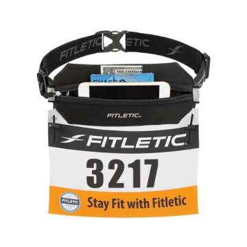 Fitletic Neo Race Belt, Black | Unique No Bounce Design for Marathon, Triathlon, Trail, 5k, 10k | Ru...