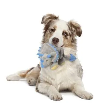 goDog Dinos Frills Squeaky Plush Dog Toy, Chew Guard Technology - Gray, Large