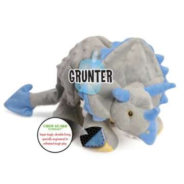 goDog Dinos Frills Squeaky Plush Dog Toy, Chew Guard Technology - Gray, Large