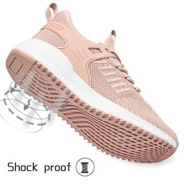 SDolphin Running Tennis Shoes for Women - Ladies Sneakers Road Running Breathable Mesh Memory Foam Sneaker Nursing Slip on Jogging Nurse Athletic Gym Workout Shoes for Women Pale Cherry Pink