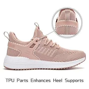 SDolphin Running Tennis Shoes for Women - Ladies Sneakers Road Running Breathable Mesh Memory Foam Sneaker Nursing Slip on Jogging Nurse Athletic Gym Workout Shoes for Women Pale Cherry Pink
