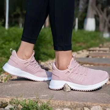 SDolphin Running Tennis Shoes for Women - Ladies Sneakers Road Running Breathable Mesh Memory Foam Sneaker Nursing Slip on Jogging Nurse Athletic Gym Workout Shoes for Women Pale Cherry Pink