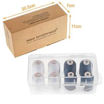 New brothread Polyester Embroidery Thread with Clear Storage Box - 1000m Each, 4x Snow White + 4x Bl...