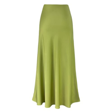 Elegant Women's High Waisted Satin Maxi Skirt - Apple Green