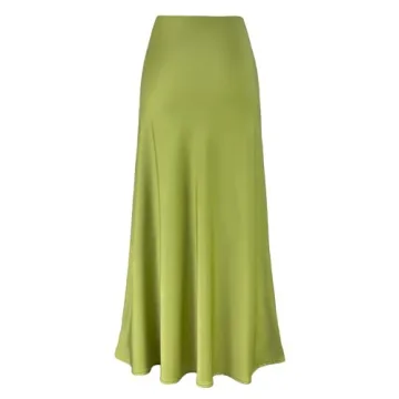 Elegant Women's High Waisted Satin Maxi Skirt - Apple Green