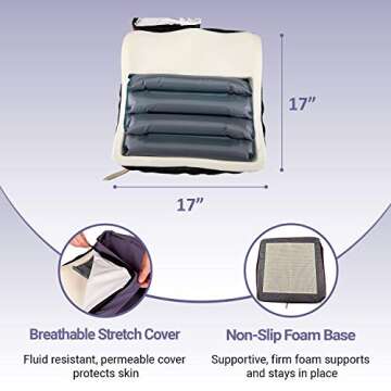 Alternating Pressure Wheelchair Cushion by MobiCushion - Pneumatic Air Pillow - Relief for Pressure Sores – Low air Loss - Reduces Pressure While Sitting - Rechargeable Battery - Taiwan 17" x 17"