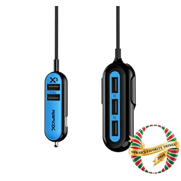 RapidX X5 Car Charger with 5 USB Ports for iPhone and Android - Blue