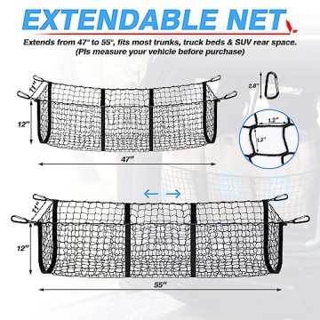 MICTUNING Heavy Duty Cargo Organizer Net with Carabiners