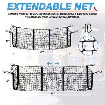MICTUNING Heavy Duty Cargo Organizer Net with Carabiners