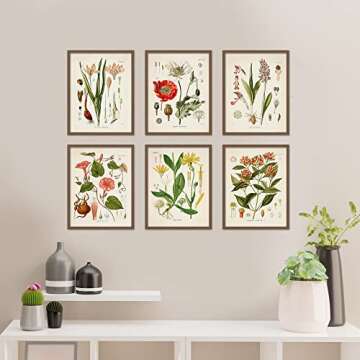 Vintage Botanical Flower Wall Decor, Set of 6 8x10 inches, Cottagecore Decor, Floral Wall Art Posters, Vintage Aesthetic Decor for Bedroom