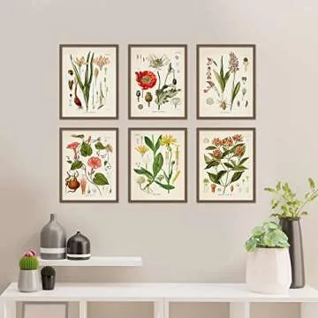 Vintage Botanical Flower Wall Decor, Set of 6 8x10 inches, Cottagecore Decor, Floral Wall Art Posters, Vintage Aesthetic Decor for Bedroom