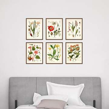 Vintage Botanical Flower Wall Decor, Set of 6 8x10 inches, Cottagecore Decor, Floral Wall Art Posters, Vintage Aesthetic Decor for Bedroom