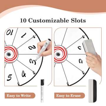 12 Inch 10 Slots Prize Wheel, Tabletop Spinning Wheel for Prizes, Prize Wheel Spinner with Stand with Dry Erase Marker and Eraser for Trade Show, Carnival and Home Parties