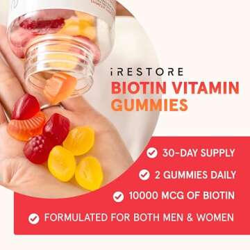 iRestore Hair Gummy Vitamins, Vegan Biotin Gummies for Hair Skin and Nails Gummies, Hair Gummies, Bi...