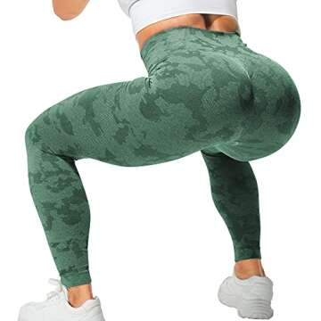 YEOREO Women Seamless Scrunch Butt Camo Workout Leggings High Waisted Athletic Gym Yoga Leggings Green S