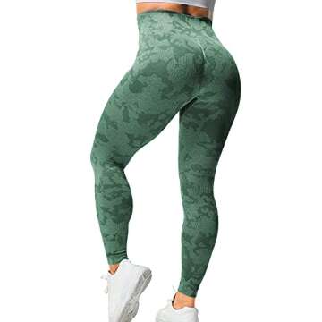 YEOREO Women Seamless Scrunch Butt Camo Workout Leggings High Waisted Athletic Gym Yoga Leggings Green S