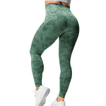 YEOREO Women Seamless Scrunch Butt Camo Workout Leggings High Waisted Athletic Gym Yoga Leggings Green S