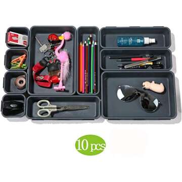 Backerysupply Interlocking Desk Drawer Organizer Separators for Kitchen, Bathroom, Makeup, Office (Set of 10)