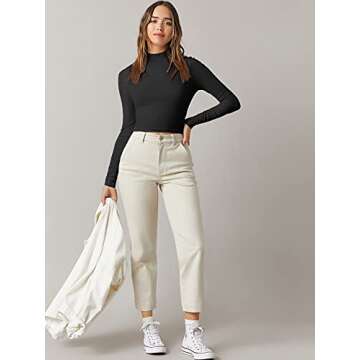 Verdusa Women's Basic Long Sleeve Mock Neck Slim Fitted Tee Shirt Crop Top Black L