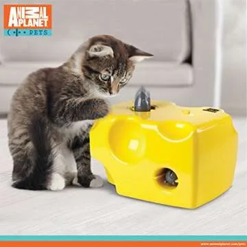 ANIMAL PLANET Automatic Peek-a-Boo Mouse & Cheese Interactive Toy for Cats, Features Built-In Auto Off Function, Pop Out Mice For Hours Of Entertainment, All Day Play W/Away Mode, Battery Operated